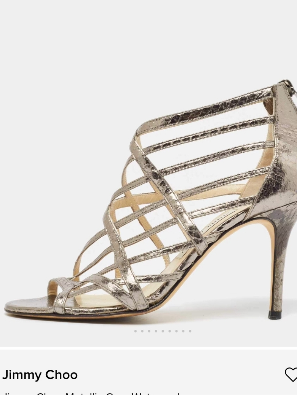 Jimmy‎ Choo Snakeskin Cage Heels Silver Size 8/38